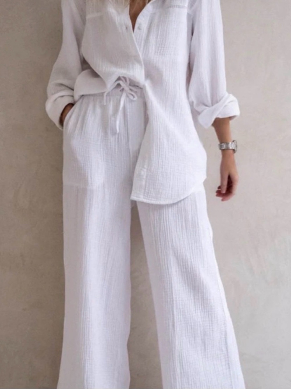 Splendid White cotton Gauze wide leg drawstring pant NWT